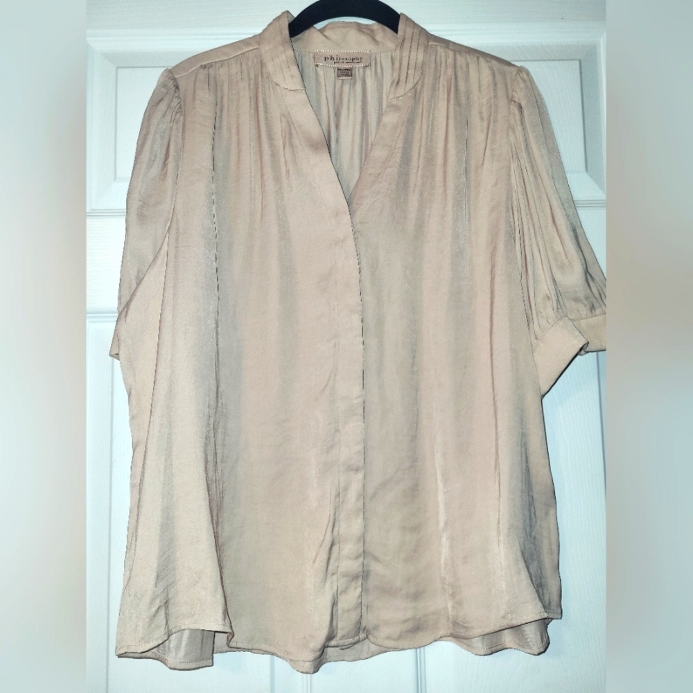 Philisophy Petite Size X Large Women's Pink‎ Beige Blouse Dressy Soft Classy